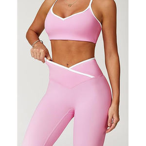 Conjunto de Yoga Antirozaduras para Mujer, Sujetador Deportivo sin Costuras con Bordes Cortados a Láser, Leggings de Cintura Alta con Bolsillo para Teléfono Celular, Nailon y Spandex - Product Image 2