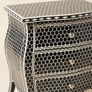 Mesa de Noche con Incrustaciones de Hueso Negro, 3 Cajones, Patrón de Panal, Hecha a Mano, Mueble de Lujo, Decoración Moderna para el Hogar - Product Image 5