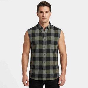 Chemises en coton tendance de qualité supérieure pour hommes, sans manches, à carreaux, en flanelle, col boutonné, décontractées, pour l'automne, respirantes, à carreaux - Product Image 1