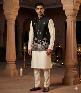 Kurta Pyjama en Soie Premium pour Homme avec Koti Brodé (Veste Nehru) – Vêtements Ethniques de Créateur pour Mariages et Cérémonies - Product Image 5
