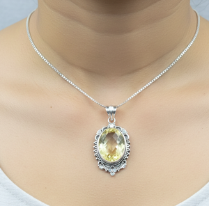 Pendentif artisanal en argent sterling 925 avec pierre précieuse citrine naturelle, forme ovale vintage, bijou statement, cadeau pour femme - Product Image 2