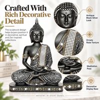 Statue de Bouddha en résine, figurine méditative, antique, noir et argent, décoration d'intérieur, fournisseur en gros, OEM, ODM, conception personnalisée