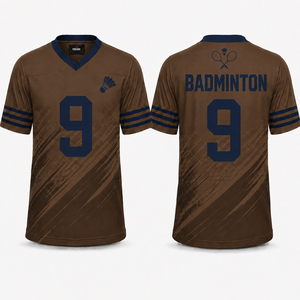 เสื้อแบดมินตันแบบซับลิเมชั่นสีน้ำตาลและสีกรมท่าแบบกำหนดเอง – เสื้อกีฬาทีมประสิทธิภาพสูงแห้งเร็ว - Product Image 1