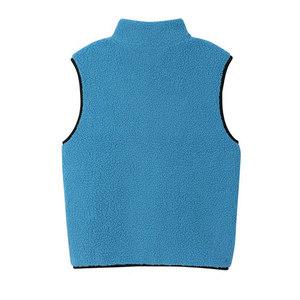 Men's Blue Stand Collar <b>Zippered</b> Velour Vest Casual Plus Size Autumn Outerwear Solid Color Regular Length 100% Polyester - Product Image 2