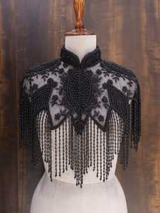 Bijou de corps vintage de luxe plaqué argent, orné de perles et de nœuds, avec franges et pompons, style bustier à col licou - Product Image 4