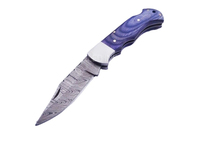 Couteau pliant multifonctionnel de chasse à pointe tombante en acier Damas fait main avec verrouillage arrière, manche en bois Pakka et étui en cuir – Garantie 1 an