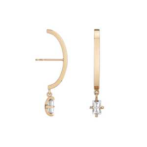 <b>Emerald</b> Diamond Dangle Arc <b>Stud</b> <b>Earrings</b> 21mm Modern Sculptural Minimalist Geometric Drop <b>Earrings</b> 14K 18K Solid Gold Wholesale - Product Image 1
