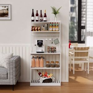 Scaffale per Microonde in Bambù a 5 Ripiani Resistente con 4 Ganci, Scaffalatura da Cucina per Organizzazione - Product Image 5