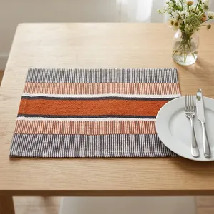 HILTEX PM-134 Handcrafted Sustainable Washable 3mm Thick Customizable Cotton Coastal <b>Rectangle</b> <b>Placemat</b> Striped Woven Home - Product Image 2