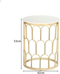 Table d'appoint de luxe en métal doré avec plateau en marbre blanc, table ronde moderne, table basse d'appoint pour salon, chambre, balcon - Product Image 6