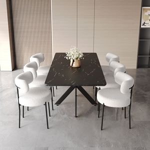 Scalable 6-8 Person Dining Table Set Curved Backrest Upholstered Soft <b>Padded</b> Armless <b>Chairs</b> for Dining Room - Product Image 3