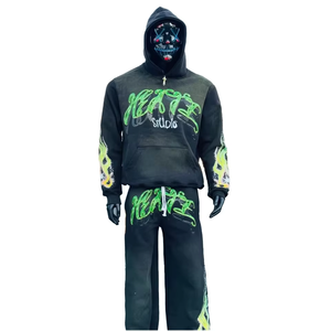 Conjunto de Sudadera y Pantalones de Chándal de Invierno Personalizado con Cremallera, Estilo Distressed, Lavado Ácido, Bordado con Pedrería, Oversize - Product Image 6