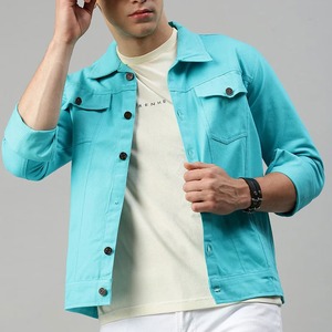 High Street <b>Men's</b> Casual Coated Front Breathable Embroidered Vintage Bomber Jeans <b>Jacket</b> <b>Denim</b> with Single Button Closure - Product Image 5