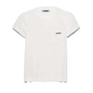 Camiseta de Algodón Desgastada de Corte Ajustado para Mujer, con Bolsillo Minimalista, Estilo Casual Urbano, Personalizada, Premium, OEM, Jersey de Moda - Product Image 3