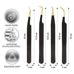 AESCO INSTRUMENTS Magnifique ensemble de 4 pinces à épiler anti-magnétiques à pointe fine en acier inoxydable doré avec revêtement en papier noir - Product Image 5
