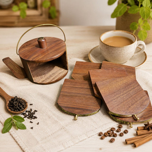 Posavasos de Madera de Palisandro Hechos a Mano con Soporte, Juego de Posavasos Rústicos de Madera para Tazas de Café, Jarras, Vasos, Mesa de Comedor, Cocina - Product Image 2