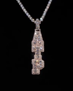 Luxury Vertical Letter <b>Pendant</b> VVS Round Cut Moissanite <b>Pendant</b> 925 <b>Silver</b> Micro Pave Set Two Tone Personalized <b>Initial</b> <b>Pendant</b> - Product Image 1