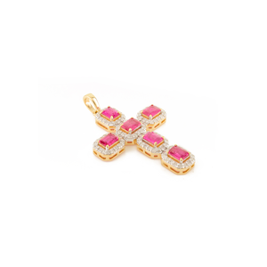 18K <b>Solid</b> Yellow <b>Gold</b> Ruby Cross <b>Pendant</b> - Product Image 4