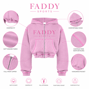 Custom Logo Women Pink <b>Cropped</b> <b>Zip</b> <b>Up</b> Hoodie Streetwear Y2K Oversized Fleece Cotton Sweatshirt Casual Sports Crop Top Hoody - Product Image 5