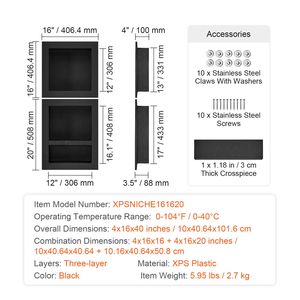 Niche de douche prête à l'emploi 16'' x 16'' avec triple étagère, organisateur d'angle carré encastré mural, étagères de salle de bain scellées 16'' x - Product Image 3