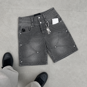 Pantalones Cortos Bermuda de Mezclilla Lavada para Hombre, Cintura Alta, Cierre de Botones, Estilo Casual Urbano con Bolsillos, 100% Algodón, Cálidos y Cómodos - Product Image 1