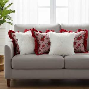 Juego de 5 Fundas de Almohada SOGA con Diseño Floral Elegante de Rosas Borgoña, con Volantes Blancos Texturizados, para Decoración - Product Image 3