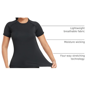 Camiseta Deportiva de Mujer, Negra, Cuello Redondo, Manga Corta, Corte Raglán, Tejido de Punto, Secado Rápido, Transpirable, Largo Regular - Product Image 2