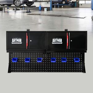 Armadietto Portautensili a Doppia Anta in Acciaio Inossidabile da Parete, con Cesto Sospeso, Ganci e Ripiani, Scaffale Portaoggetti a Muro in Acciaio Inossidabile Forato - Product Image 2