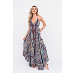 Premium Designer Women Silk Maxi <b>Dress</b> Halter Neck Floral Printed Maxi <b>Dress</b> Comfortable & Lightweight <b>Dress</b> at Low Price - Product Image 1