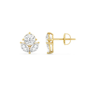 Boucles d'oreilles clous en or blanc avec diamants de laboratoire floraux - Product Image 5