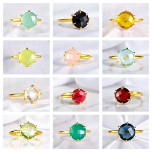 Anillo de Cuarzo Cristal Natural de 8 mm – Plata de Ley 925 con Baño de Oro y Engaste de Garras |   Anillo Redondo con Piedra de Nacimiento para Mujer, Último Diseño - Product Image 2