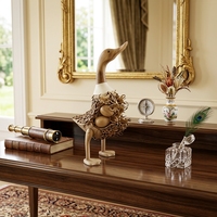 Sculpture artisanale en bois de canard bullu, statue d'animal rustique en teck et racine de bambou, mignon canardonnière, décoration d'appoint pour table ou sol, pour embellir les espaces.
