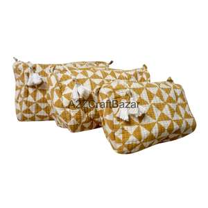 Ensemble de trousses de voyage en coton durable à motif pompon avec fermeture éclair - Organisateur de maquillage écologique réutilisable léger de petite taille - Product Image 3