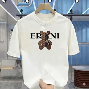 Camiseta de Manga Corta para Hombre, 100% Algodón Jersey, con Estampado de Letras de Lujo, Cuello Redondo, Impresión Digital, 200g, Alta Calidad, Estilo Urbano Informal - Product Image 1