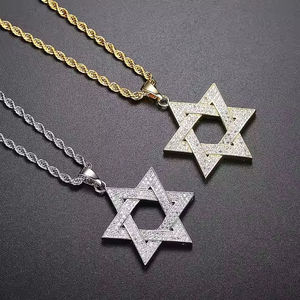 Colgante Estrella de David con Cristales de Imitación, Chapado en Oro, Aleación, Joyería Religiosa, Regalo Unisex - Product Image 3