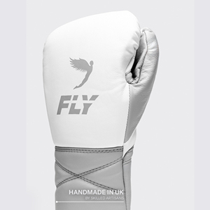 Gants de boxe Pro Design Fly, gris et blanc, en cuir véritable, pour la boxe, le Muay Thai, le kickboxing, l'entraînement de boxe Fly - Product Image 4