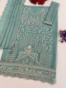Salwar Kameez Azul Turquesa Bordado para Mujer con Dupatta, Traje Tradicional Indio Pakistaní, Largo hasta el Suelo, Corte Holgado - Product Image 2