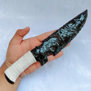 Couteau en obsidienne noire de 10 pouces, lame en verre volcanique taillée à la main, avec boîte cadeau en bois - Product Image 5