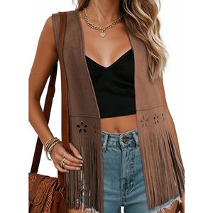 Chaqueta de gamuza con flecos para mujer, estilo bohemio, occidental, con borlas, estilo retro, vaquera, elegante, prenda exterior de gamuza. - Product Image 4