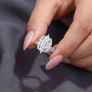 แหวนเพชรโมอิสซาไนต์ทรงคลัสเตอร์หลากหลายรูปทรงสำหรับผู้หญิง เงินแท้ 925 เครื่องประดับคุณภาพสำหรับงานแต่งงาน ของขวัญ - Product Image 3