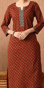 <b>Women</b> Floral Printed Cotton <b>Kurta</b> Set With Trousers And Dupatta Ankle Length Regular Fit Traditional Style <b>For</b> Casual Wear - Product Image 6