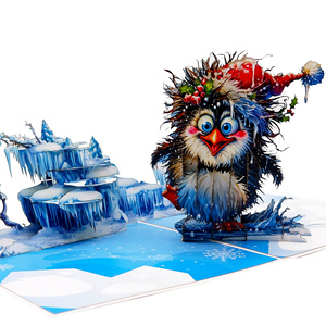 Carte de vœux 3D pop-up faite à la main pour Thanksgiving et Noël, design pingouin, carte cadeau en papier pour les fêtes de famille et d'amis - Product Image 3