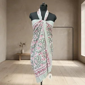 Women's Floral Print Crossed Halter Swim Dress Twist <b>Wrap</b> <b>Beach</b> Cover Up Regular Fit Cotton Bamboo Fiber - Product Image 1
