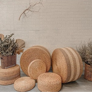 Pouf ottoman rond moderne en bambou tressé à la main, coussin de sol naturel, tabouret décoratif avec fonction suspendue - Product Image 4