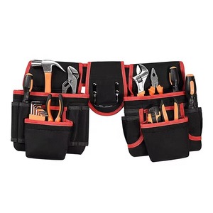 Black <b>Red</b> Tool <b>Belt</b> Waist Pouch Bag with Multiple Pockets Adjustable Strap for Electrician Carpenter Work Organizer - Product Image 2