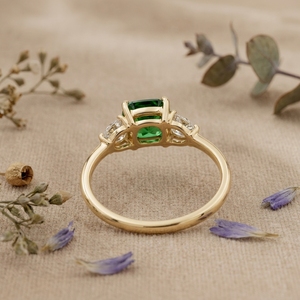 14K 18K Gold <b>Emerald</b> Green Cushion Cut Engagement <b>Ring</b> Pear Side Stone Promise <b>Ring</b> for Women - Product Image 3
