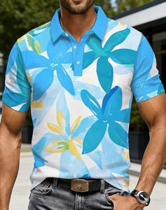 Men's Teal Floral Print Button Front Casual Breathable Jersey Knitted Digital Printed Cotton Short Sleeve Shirt - Product Image 1