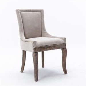 Set di 2 Sedie da Pranzo Ultra Side con Schienale in Tessuto e Schiuma Ispessita, Gambe in Legno Massello dai Toni Neutri e Borchie in Bronzo per Parchi - Product Image 3