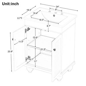 24-Inch Sleek Modern Bathroom Vanity with Elegant Ceramic Sink Solid Wood <b>Frame</b> Adjustable Shelf - Product Image 6