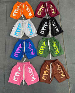 Short graphique personnalisé à impression bouffante pour garçons été hommes lavé à l'acide Vintage en détresse grande taille bord coupé ourlet brut shorts délavés au soleil - Product Image 1